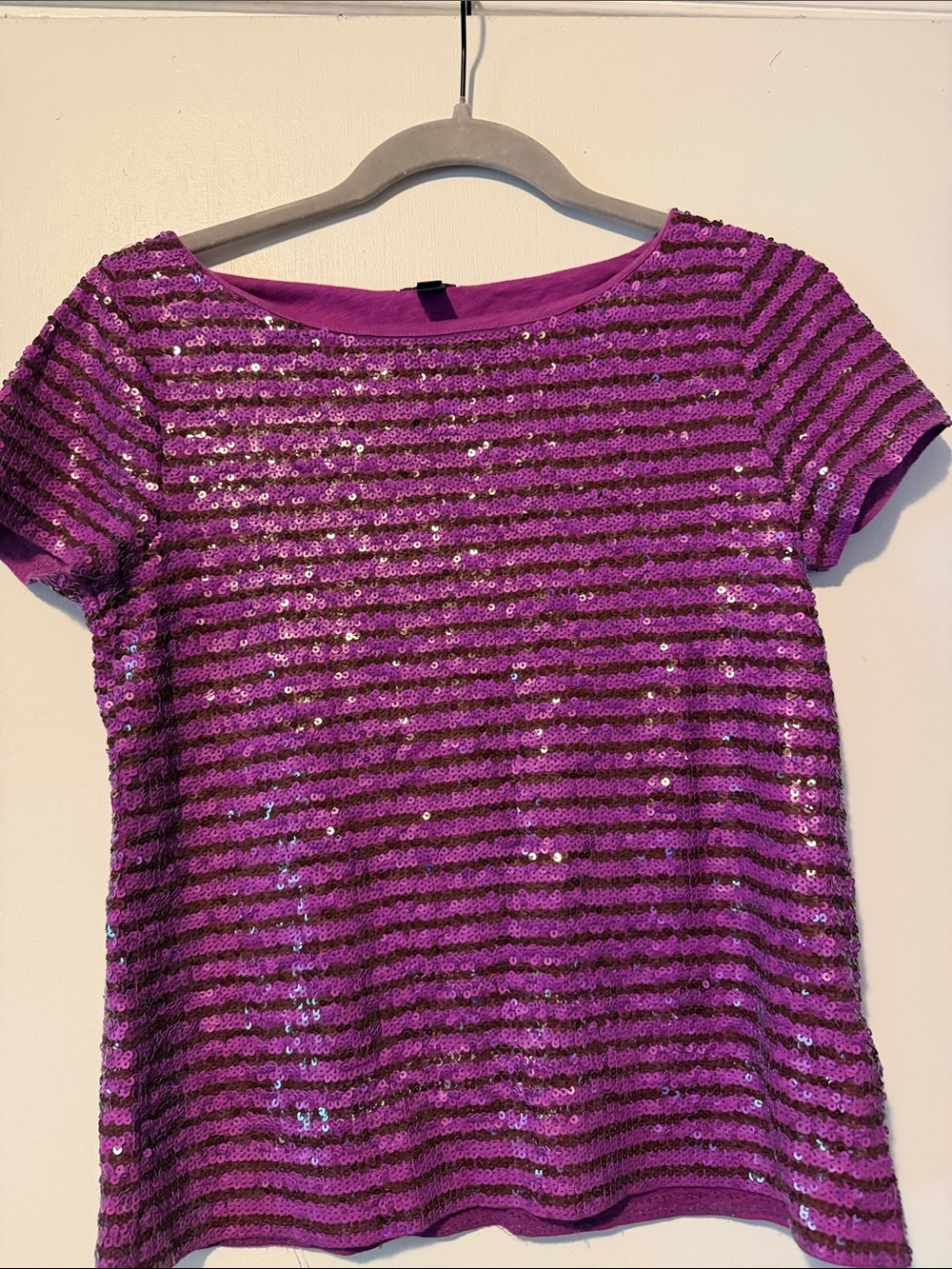 J. Crew Purple Sequin Short Sleeve Stripe Top